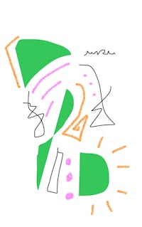 a drawing of a green and pink shoe